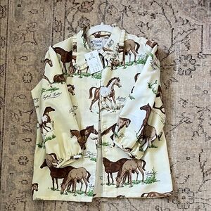 Equestrian Print Cream Button-Up Shirt